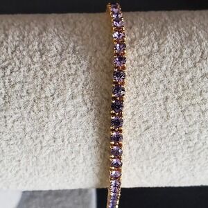 Joan Rivers Tennis Bracelet Amethyst Crystals Gold Plated Locking Clasp 7.5 inch